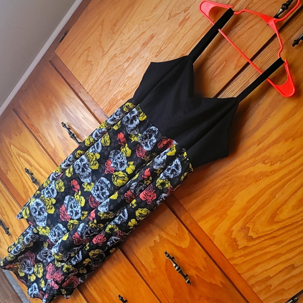 Skull, floral high low dress